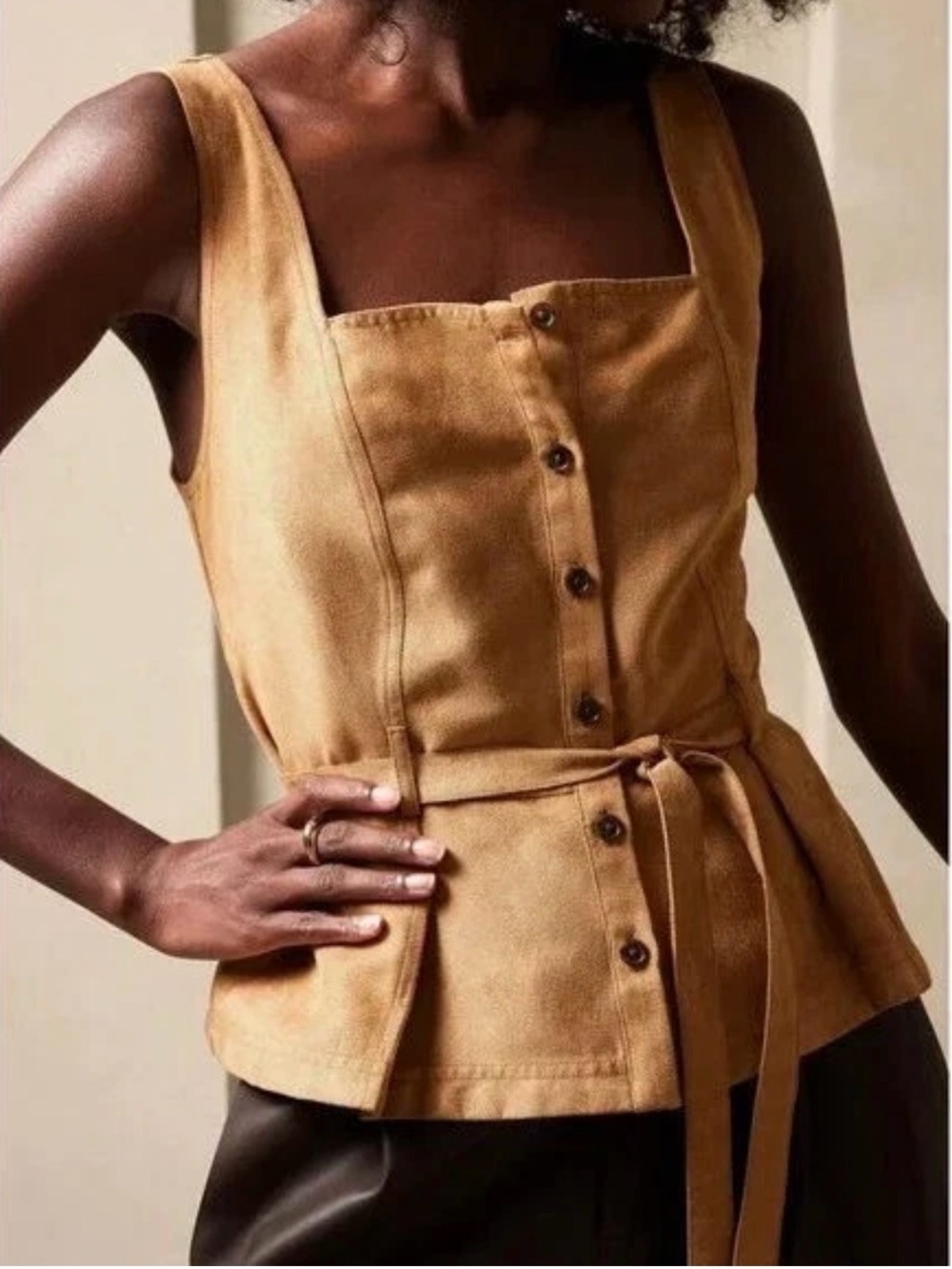 Banana Republic Camel Sleeveless Belted Top